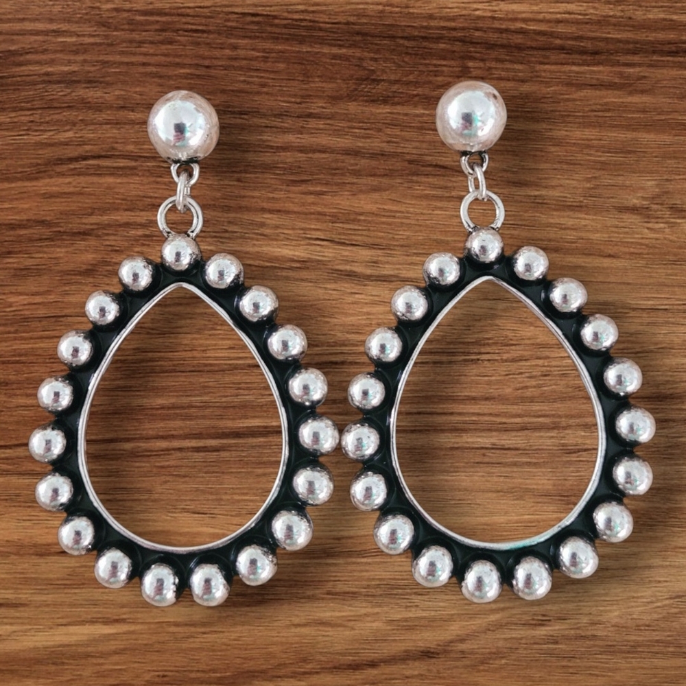 Western Silver Bubble Teardrop Earrings New